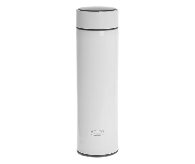 Termos cu afisaj temperatura LED, alb, 0,473L+strecuratoare Adler