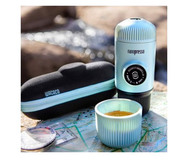 Espressor portabil Wacaco Nanopresso Arctic Blue, 18bar, 80 ml, Pentru cafea macinata, Nu este nevoie de incarcare si baterii, C