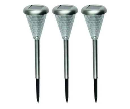 Set 3 solarne lampe KlaussTech s višebojnim LED diodama, metal, solarno punjenje, zabijanje u tlo, 1.2 V 300 mAH, srebrna