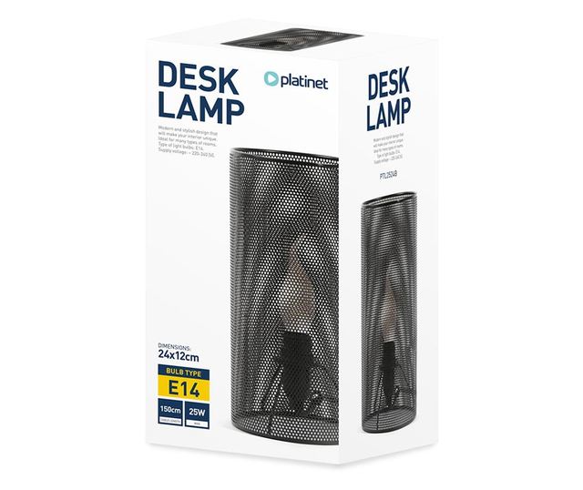 Namizna svetilka E14 kovina 25W črna Platinet zgornja