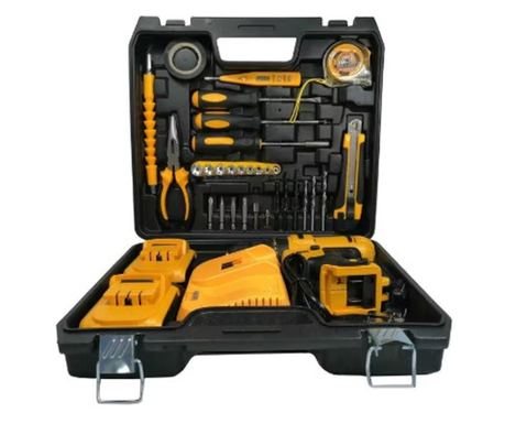 Trusa autofiletanta bormasina fara fir KlaussTech, 30 de accesorii incluse, 2 acumulatori 48V
