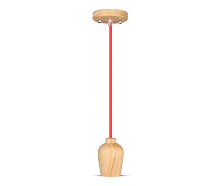 Függesztett lámpa E27-es foglalattal fából - Piros