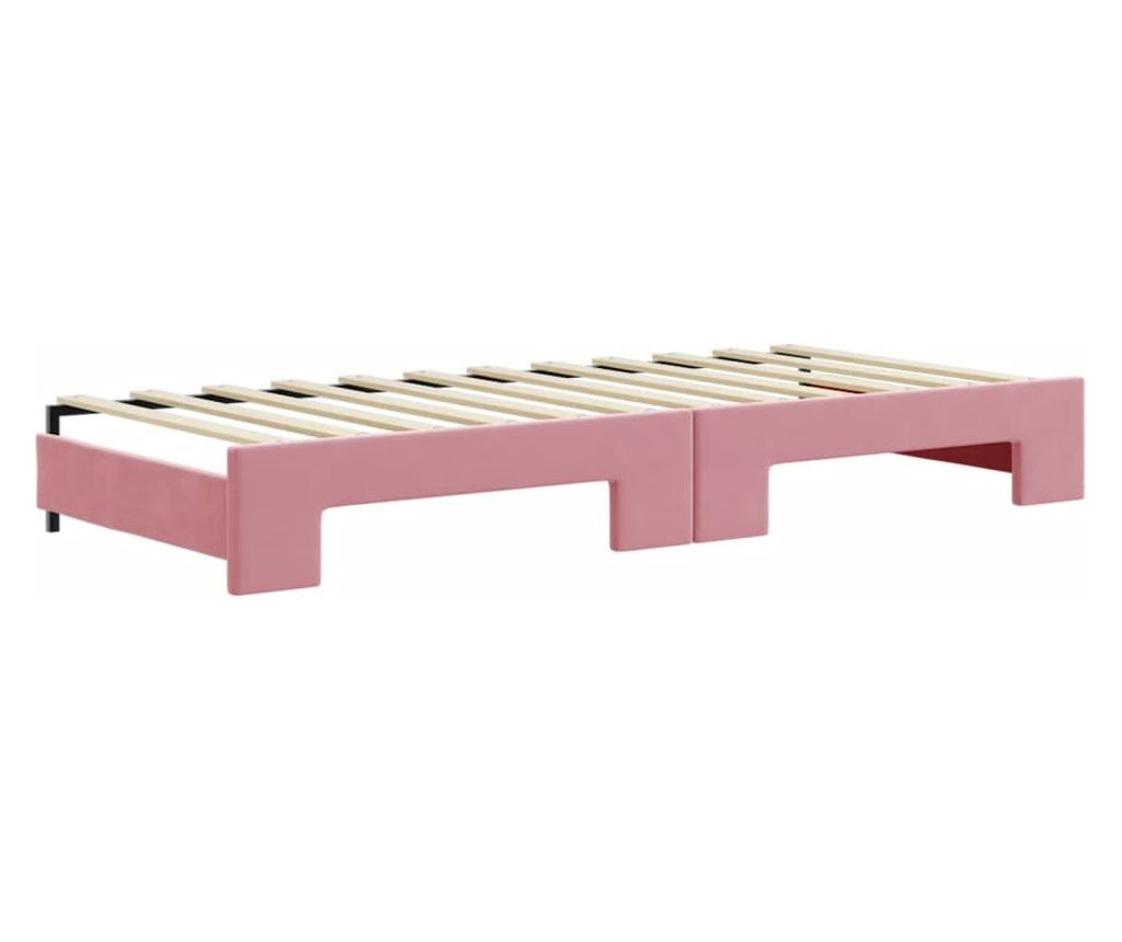 Daybed με επέκταση και στρώμα, ροζ, 90x200 εκ., βελούδο - 5
