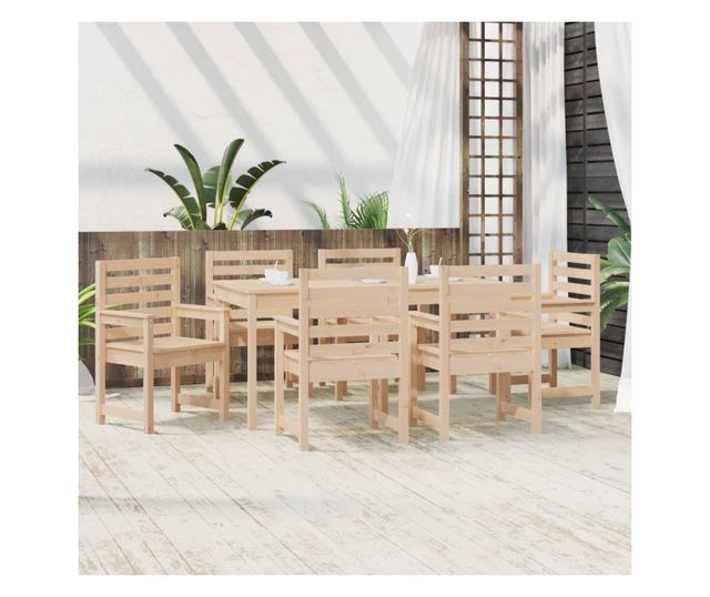 Градински комплект маса, 7 части, масивна борова дървесина