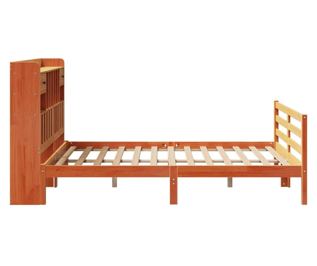 Posteľový rám s policovou čelom hnedý 150x200 cm masívna borovica - 5