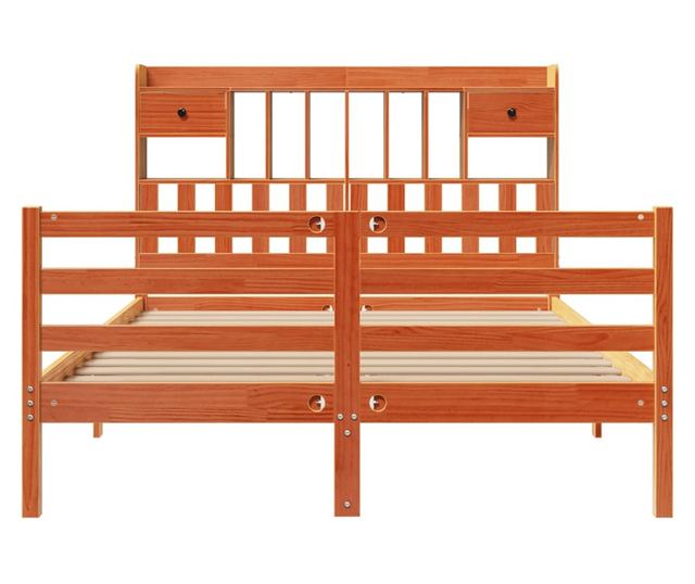 Рамка за легло с библиотека кафяво 150x200 см масивна борова дървесина