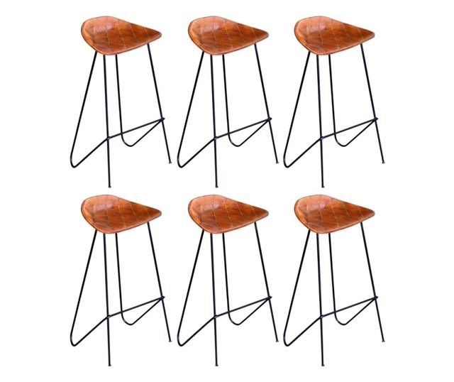 Barski stoli, 6 kosov, rjavi, pravo usnje