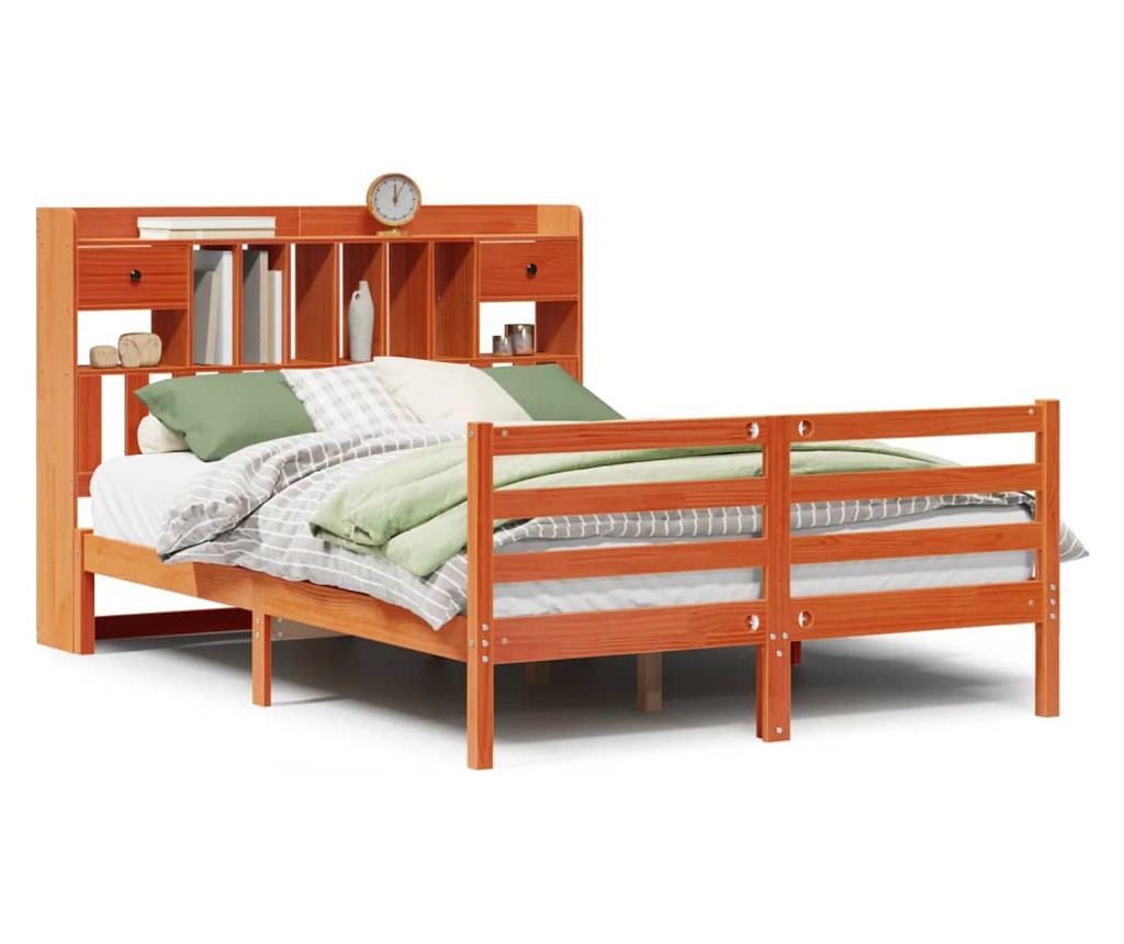 Posteľový rám s policovou čelom hnedý 150x200 cm masívna borovica - 2