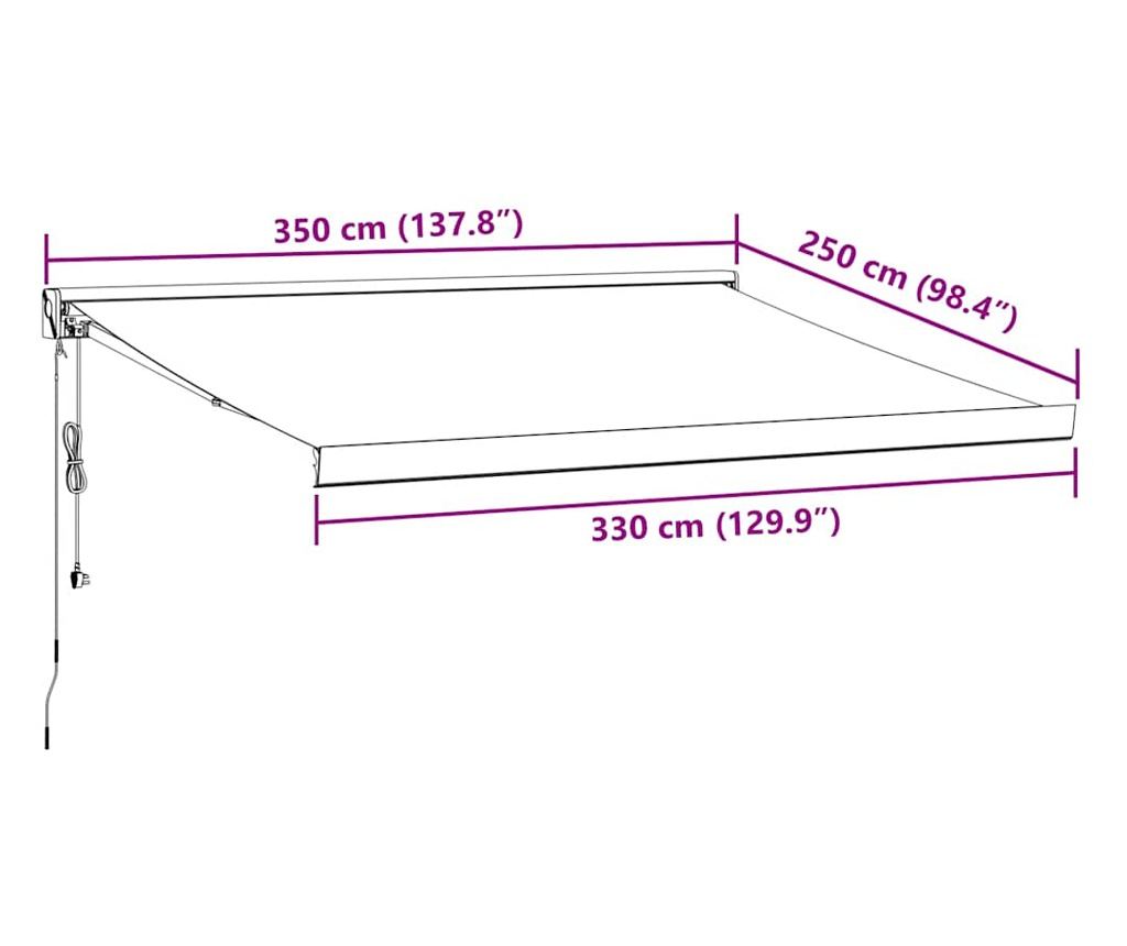 Автоматична прибираща се тента, бордо, 350x250 см - 10