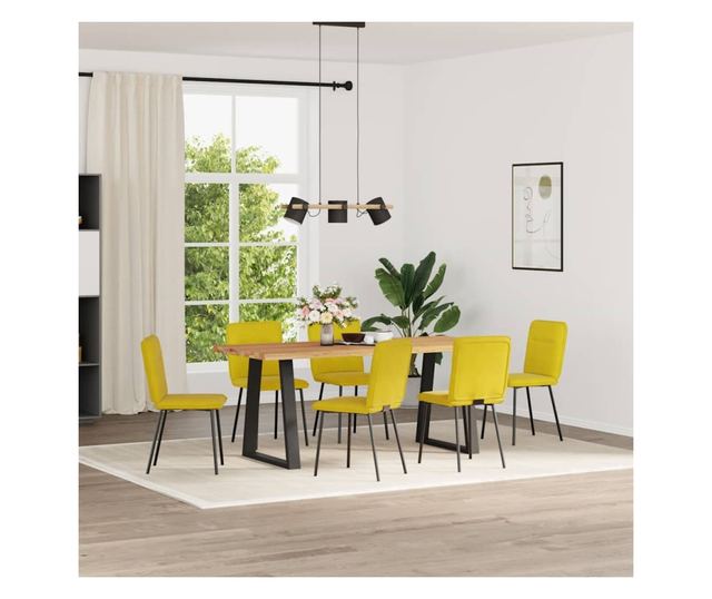 Jedilni stoli, 6 kosov, rumeni, žamet