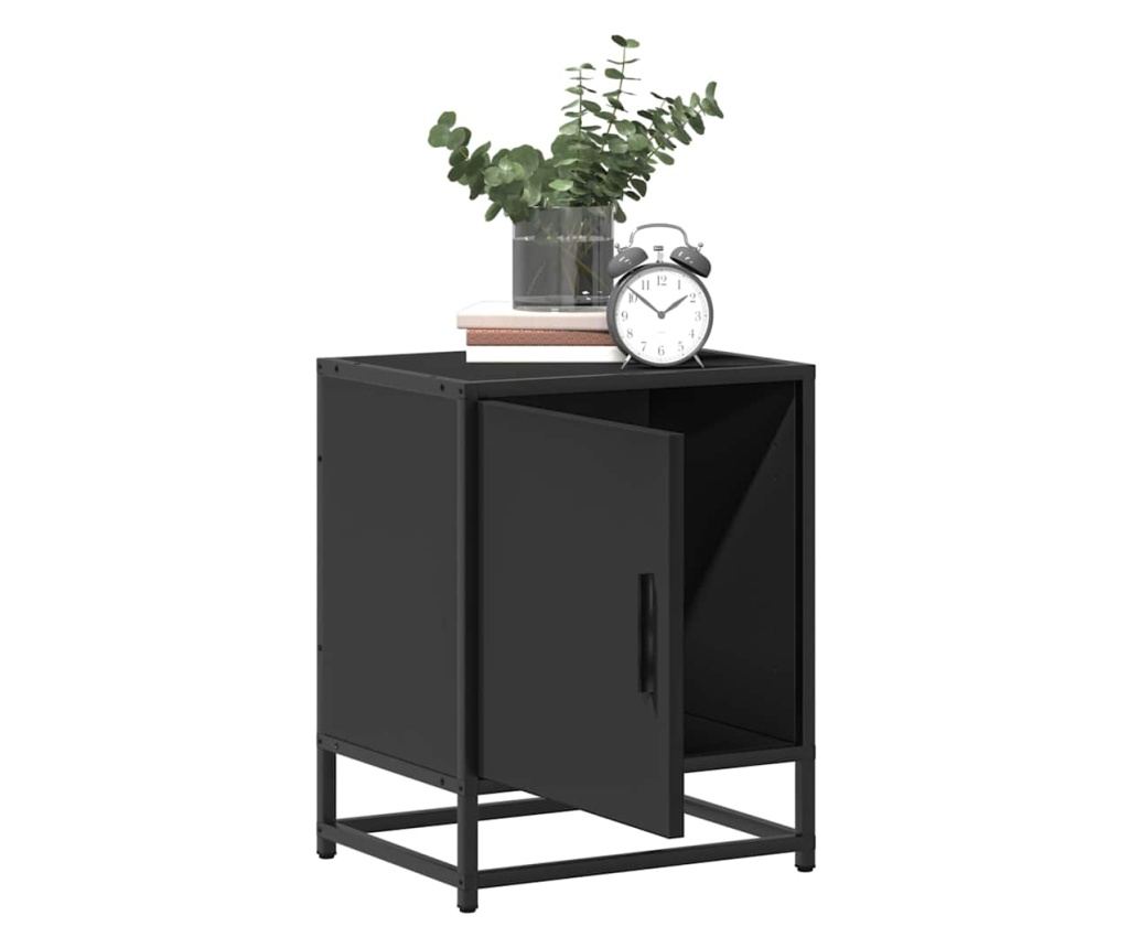 Crni noćni ormarić 40X31X50 cm od obrađenog drveta i metala - 4