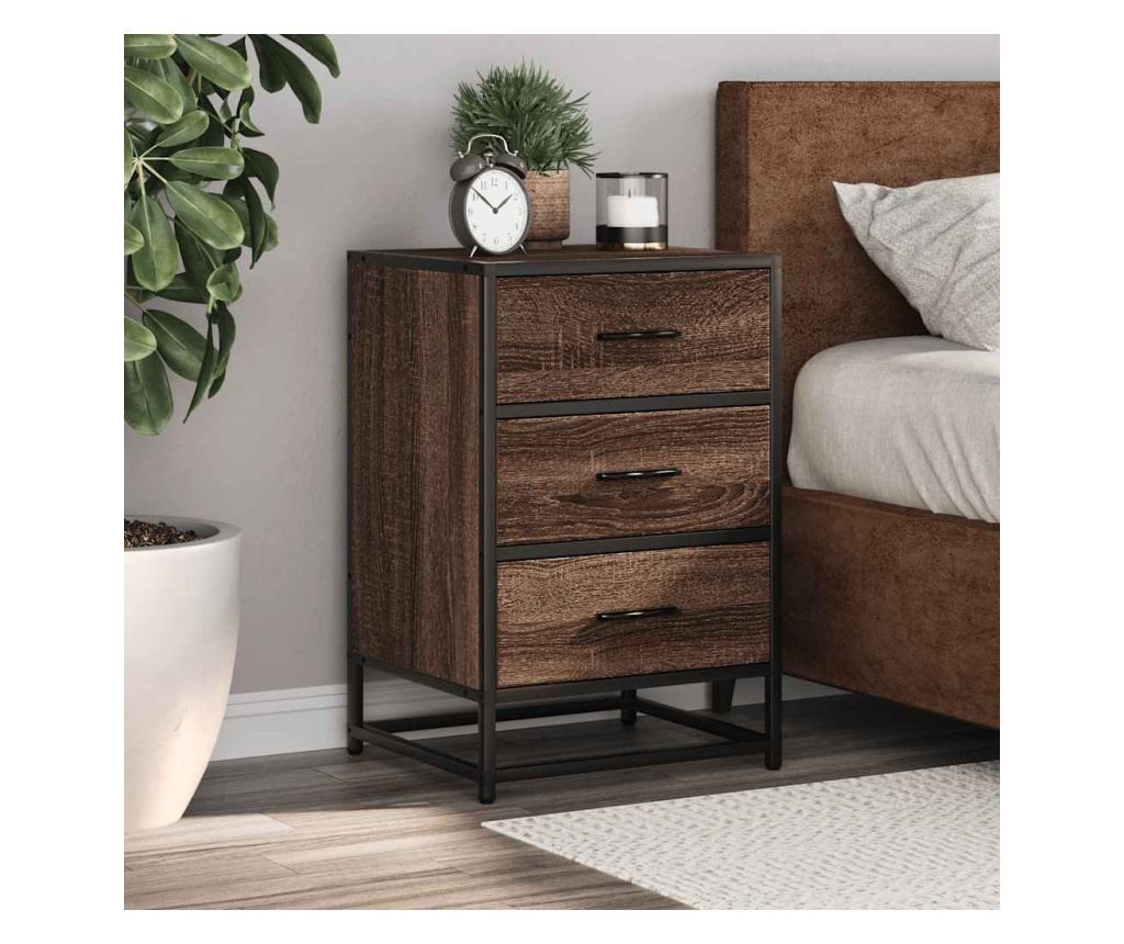 Noćni ormarić Brown Oak 40X34,5X60 Cm (Obrađeno drvo i metal) - 2