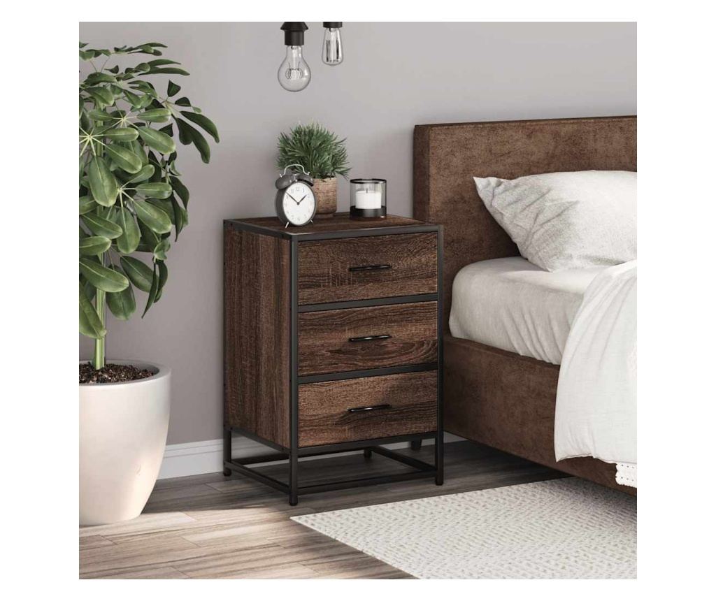 Noćni ormarić Brown Oak 40X34,5X60 Cm (Obrađeno drvo i metal) - 3