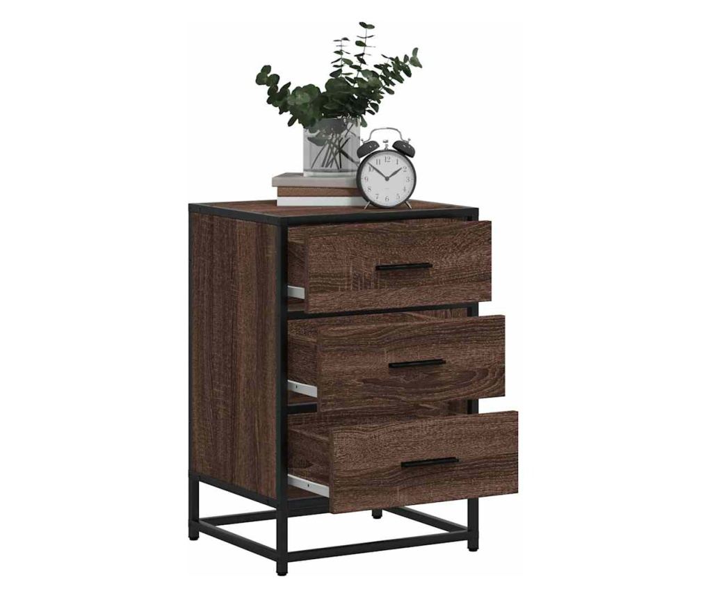 Noćni ormarić Brown Oak 40X34,5X60 Cm (Obrađeno drvo i metal) - 4