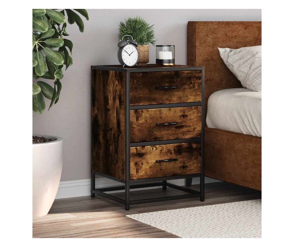 Noćni ormarić Smoked Oak 40X34,5X60 cm (Obrađeno drvo i metal) - 2