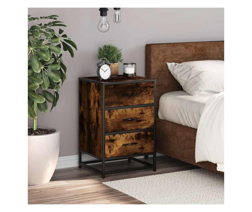 Noćni ormarić Smoked Oak 40X34,5X60 cm (Obrađeno drvo i metal) - 3