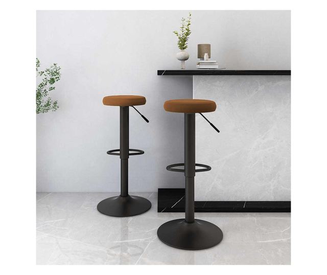 Barski stoli, 2 kosa, rjavi, žamet