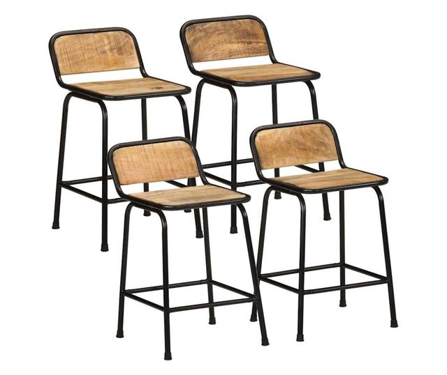 Barski stoli 4 kosi 46x35,5x70 cm Masiven grob mangov les