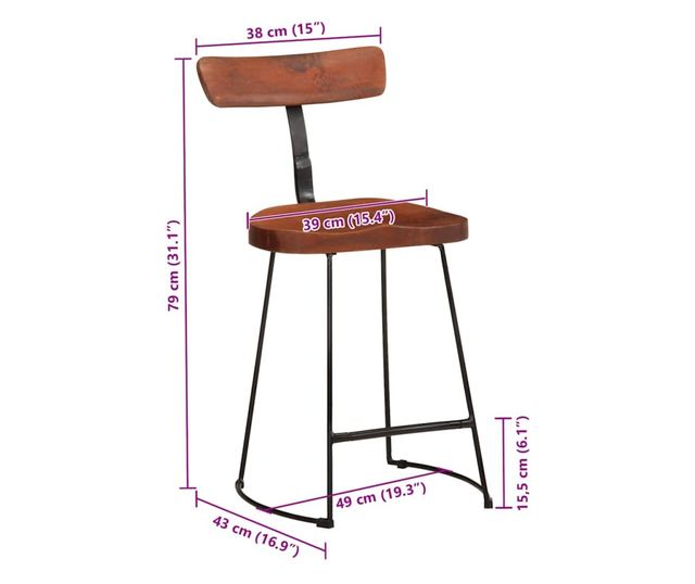 Barski stoli 2 kosa 49x43x79 cm Trden mangov les