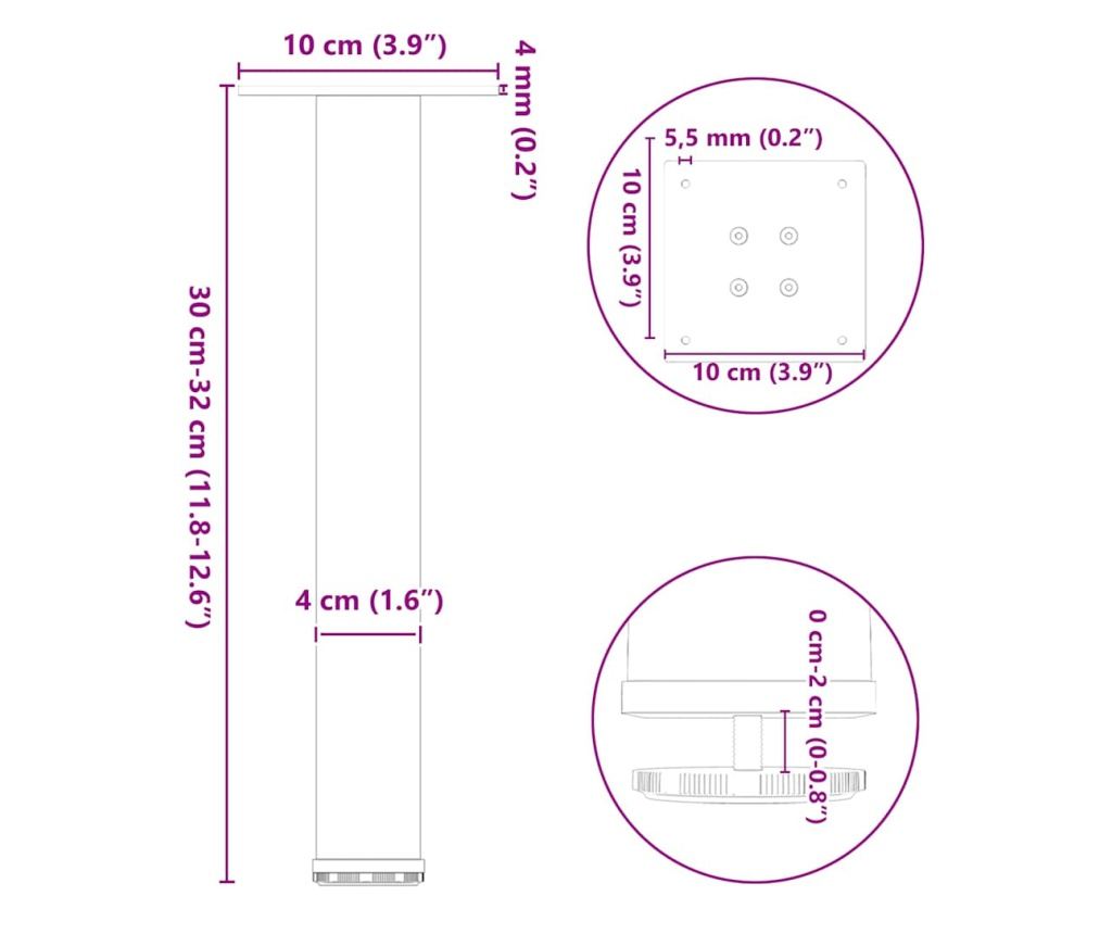 Крака за масичка за кафе, 4 бр., естествена стомана, 30-32 см, стомана - 10