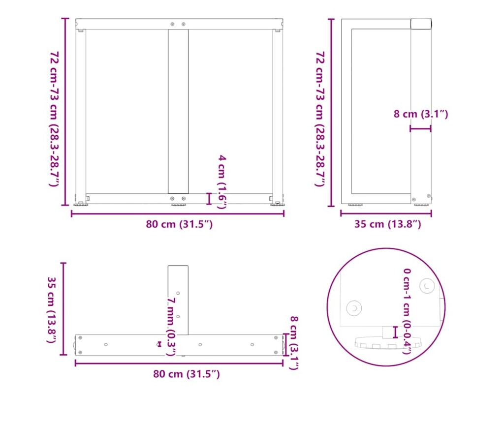 Крака за трапезна маса, Т-образни, 2 бр., антрацит, 80x35x(72-73) см, стомана - 10