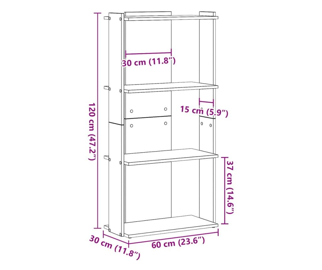 Библиотека 3 рафта сив сонома 60x30x120 см инженерно дърво - 9