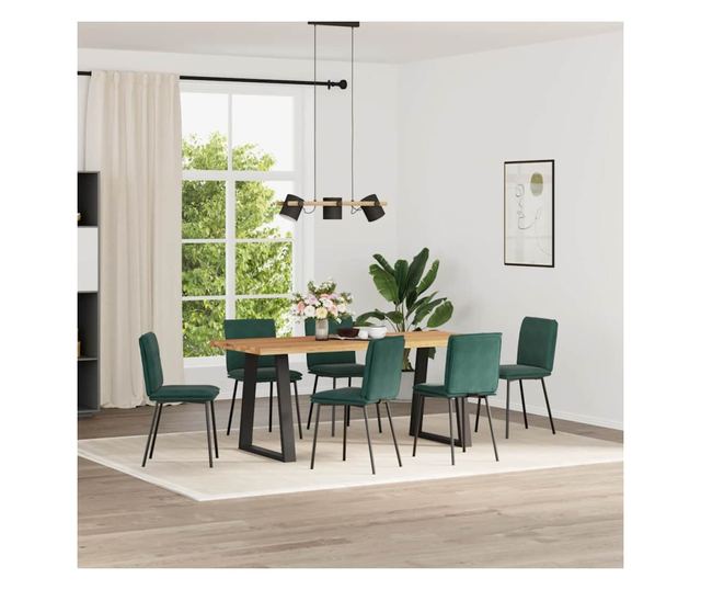 Kuhinjski stoli, 6 kosov, temno zelena, žamet