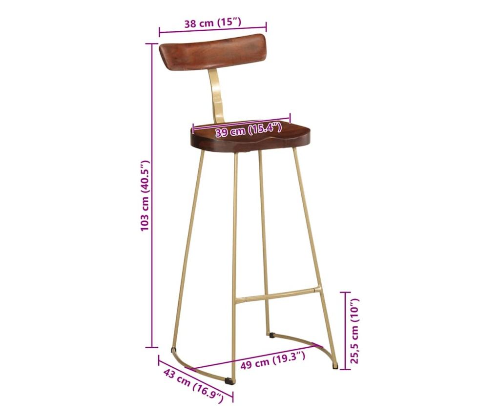 Barski stoli 2 kosa 49x43x103 cm Masiven mangov les - 8