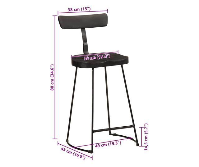 Barski stoli 2 kosa črna 49x43x88 cm trden mangov les