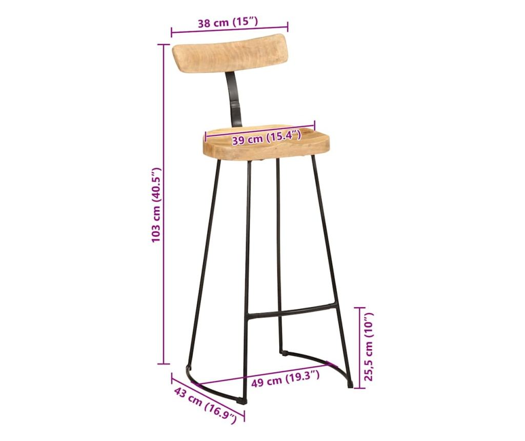 Barski stoli 2 kosa 49x43x103 cm Masiven mangov les - 8