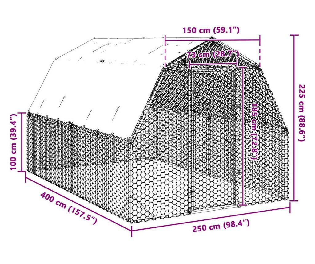 Пилешки бяг 2,5x4x2,25 m Поцинкована стомана - 8
