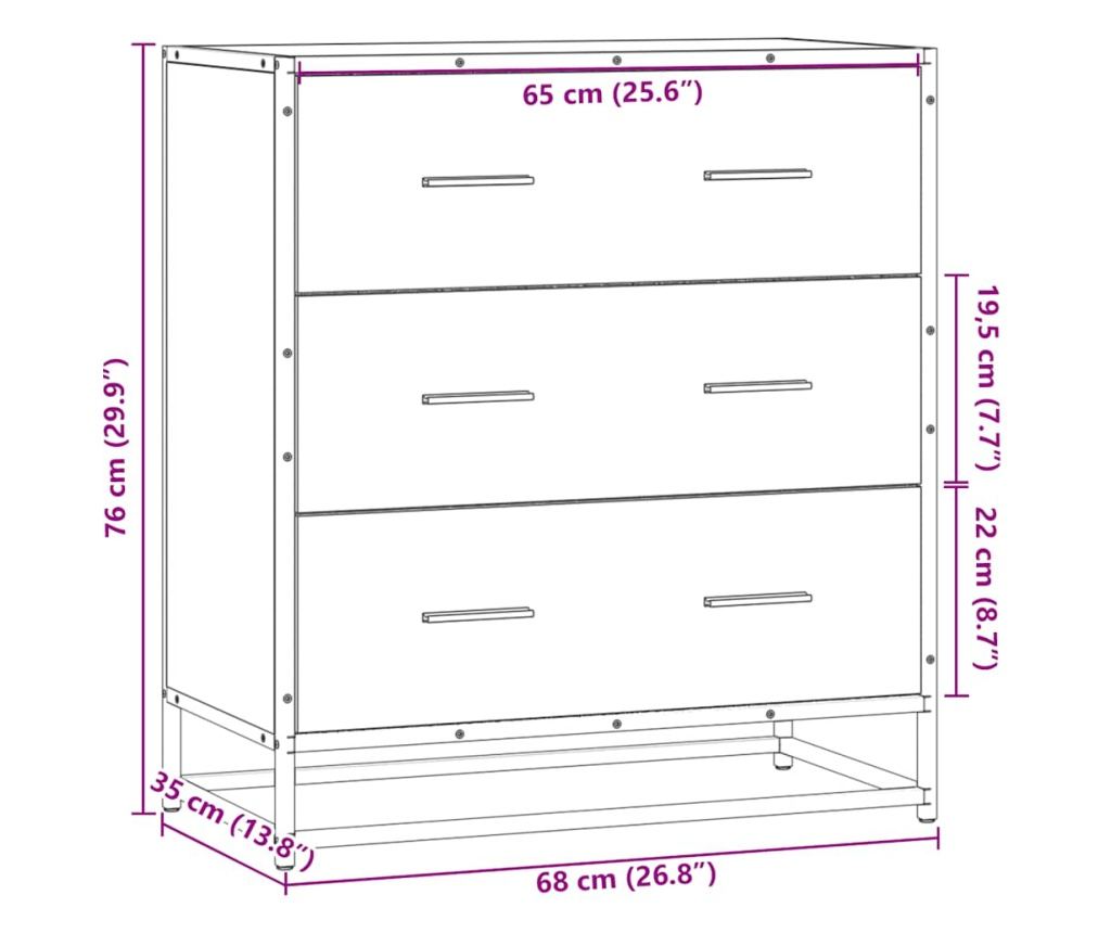 Шкаф опушен дъб 68x35x76 cm Изработена дървесина и метал - 10
