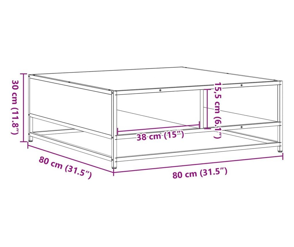 Масичка за кафе Сонома дъб 80x80x30 cm Обработено дърво и метал - 10