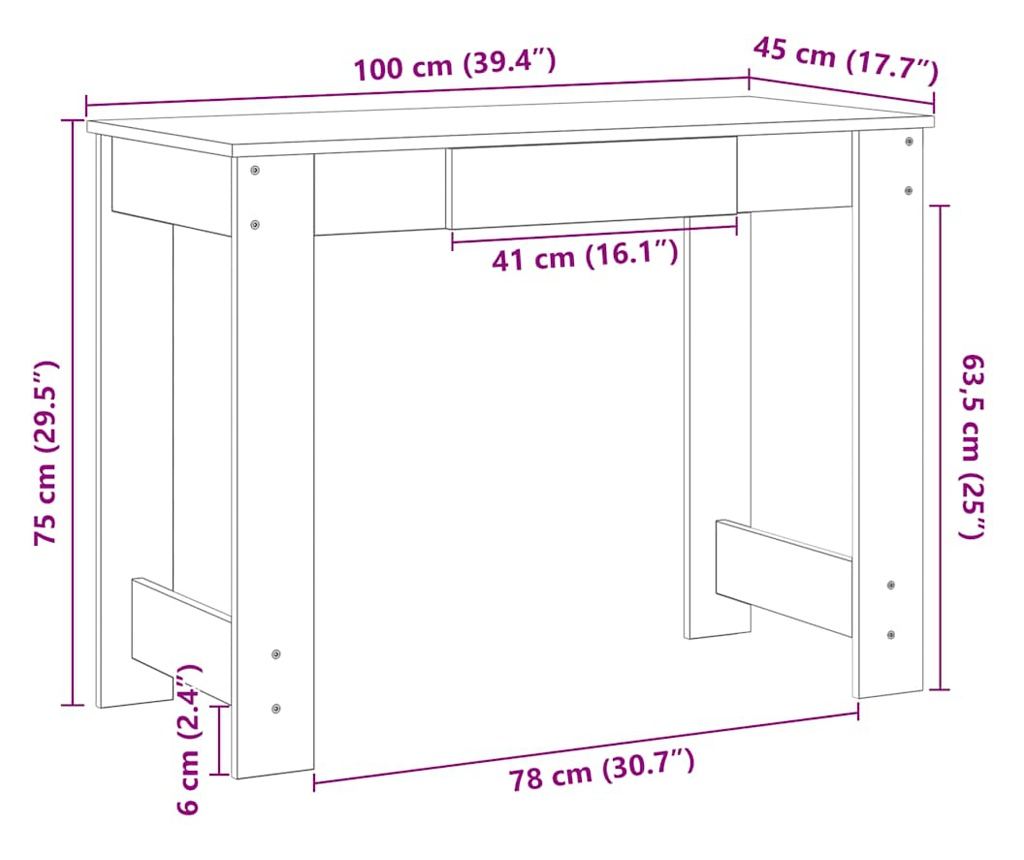 Бюрото в бяло 100x45x75 cm от иглолистно дърво - 10