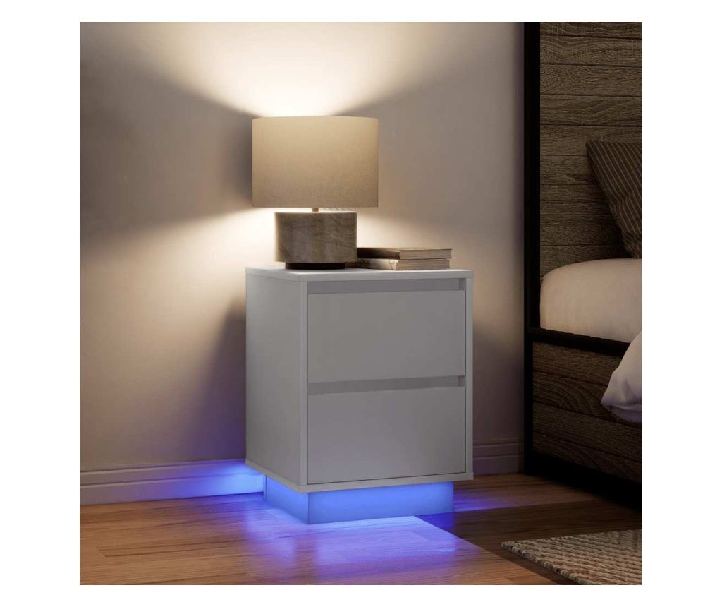 Noćni ormarić s LED svjetlima 2 kom bijeli 38x34x50 cm - 2