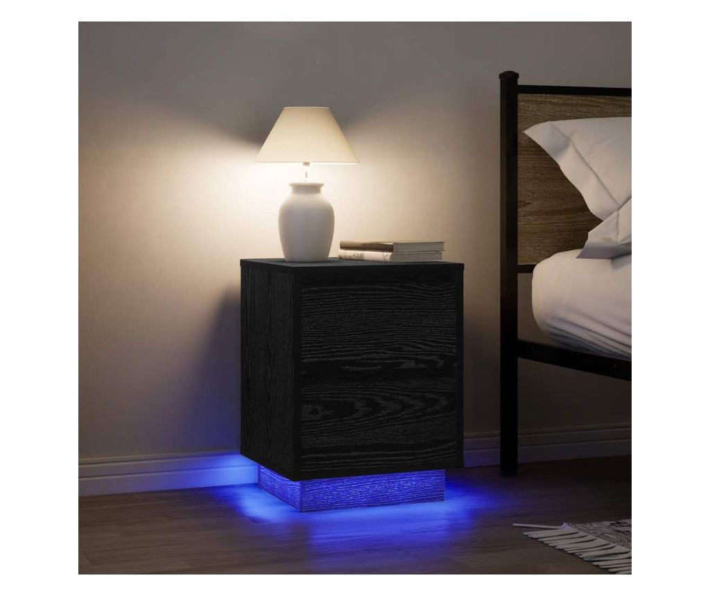 Noćni ormarić s LED svjetlima (2 komada) Crni 38x34x50 cm - 2