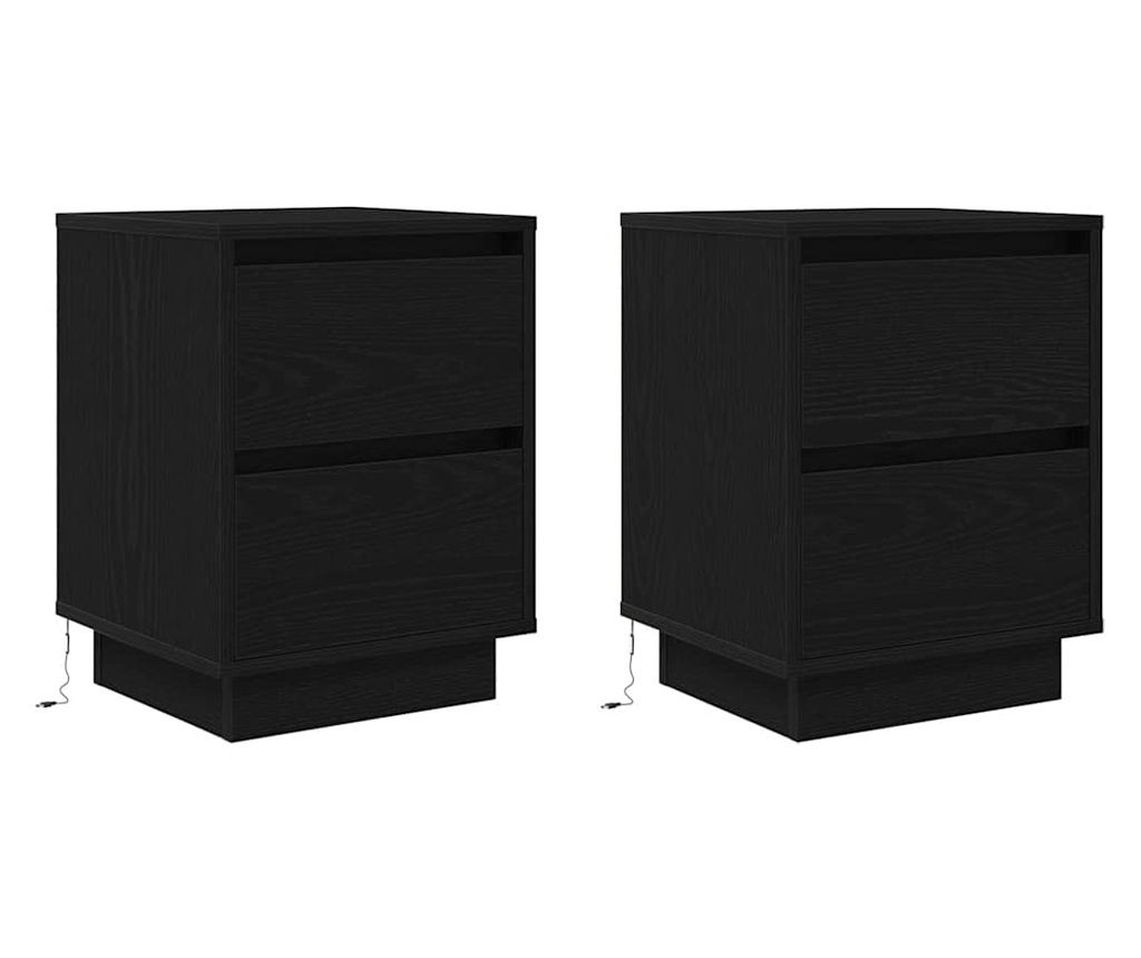 Noćni ormarić s LED svjetlima (2 komada) Crni 38x34x50 cm - 3