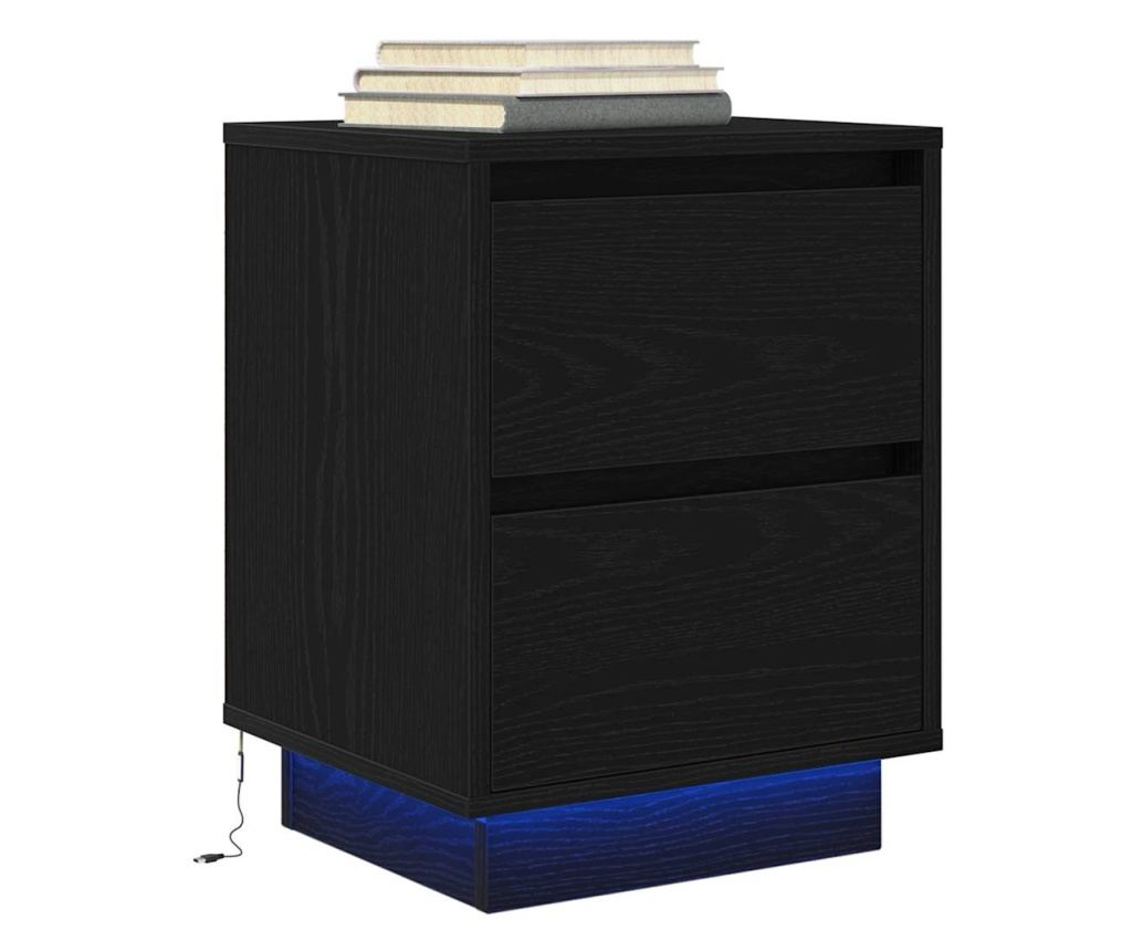 Noćni ormarić s LED svjetlima (2 komada) Crni 38x34x50 cm - 6