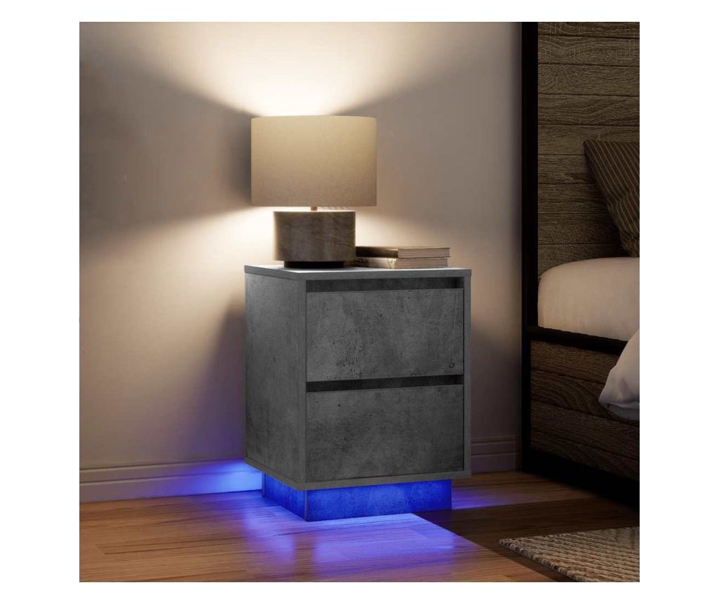 Noćni ormarić s LED svjetlima 2 kom sivi beton 38x34x50 cm - 2