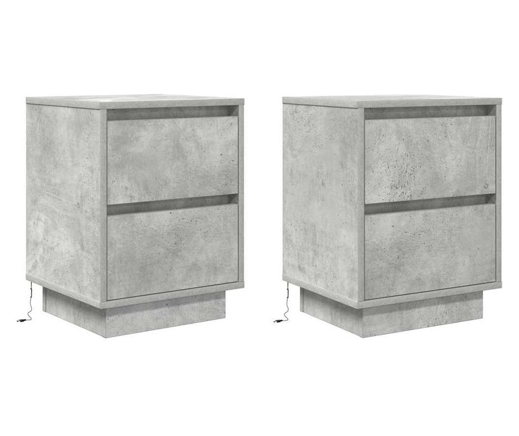 Noćni ormarić s LED svjetlima 2 kom sivi beton 38x34x50 cm - 3