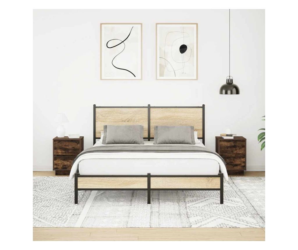 Noćni ormarić s LED svjetlima (2 kom), dimljeni hrast, 38x34x50 cm - 5