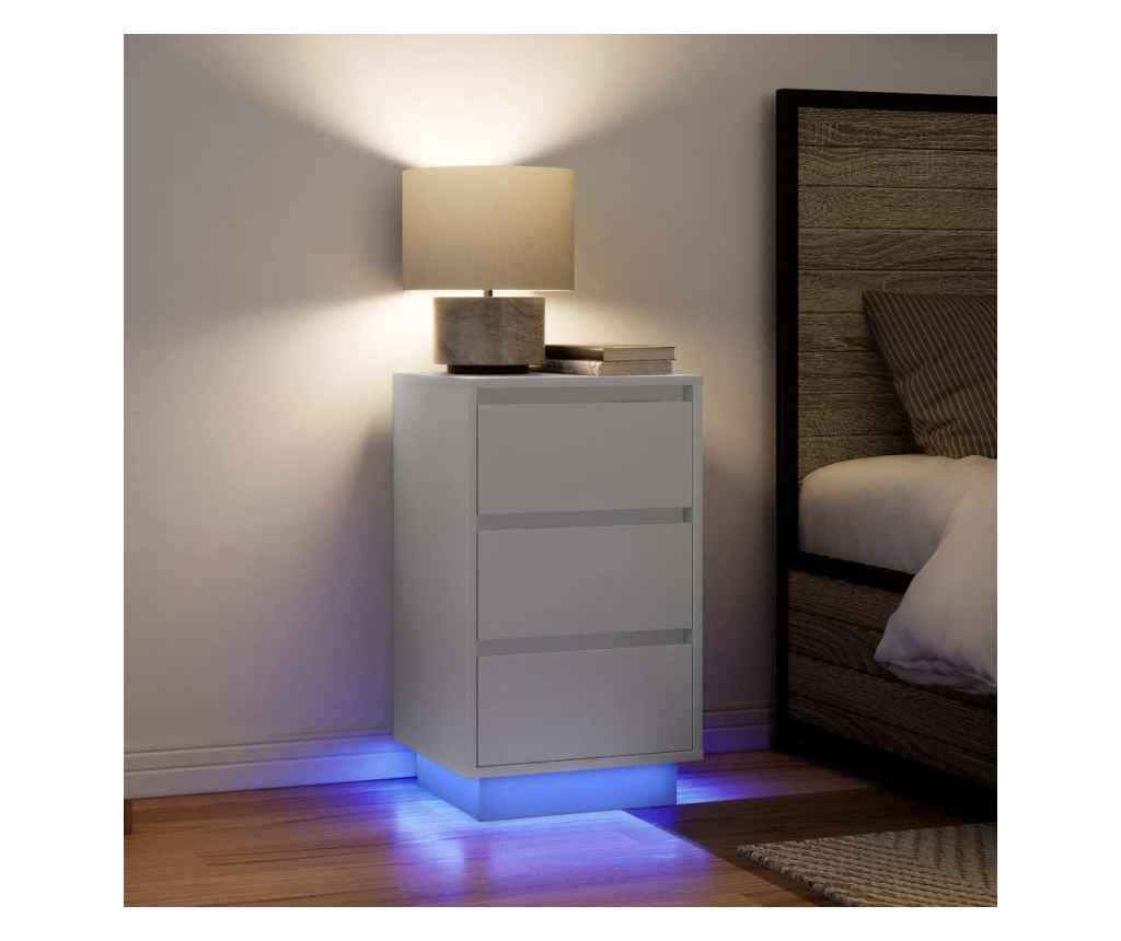 Noćni ormarić s LED svjetlima bijeli 38x34x65 cm - 2