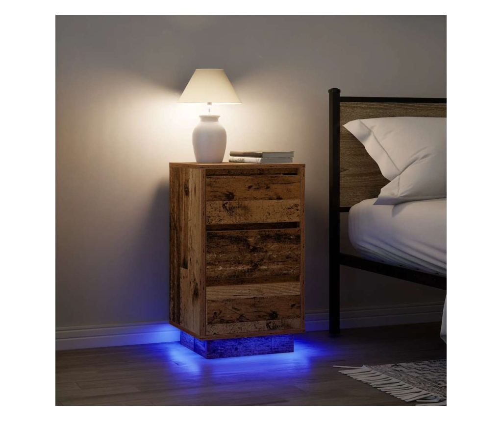 Noćni ormarić s LED svjetlima, staro drvo, 38x34x65 cm - 2