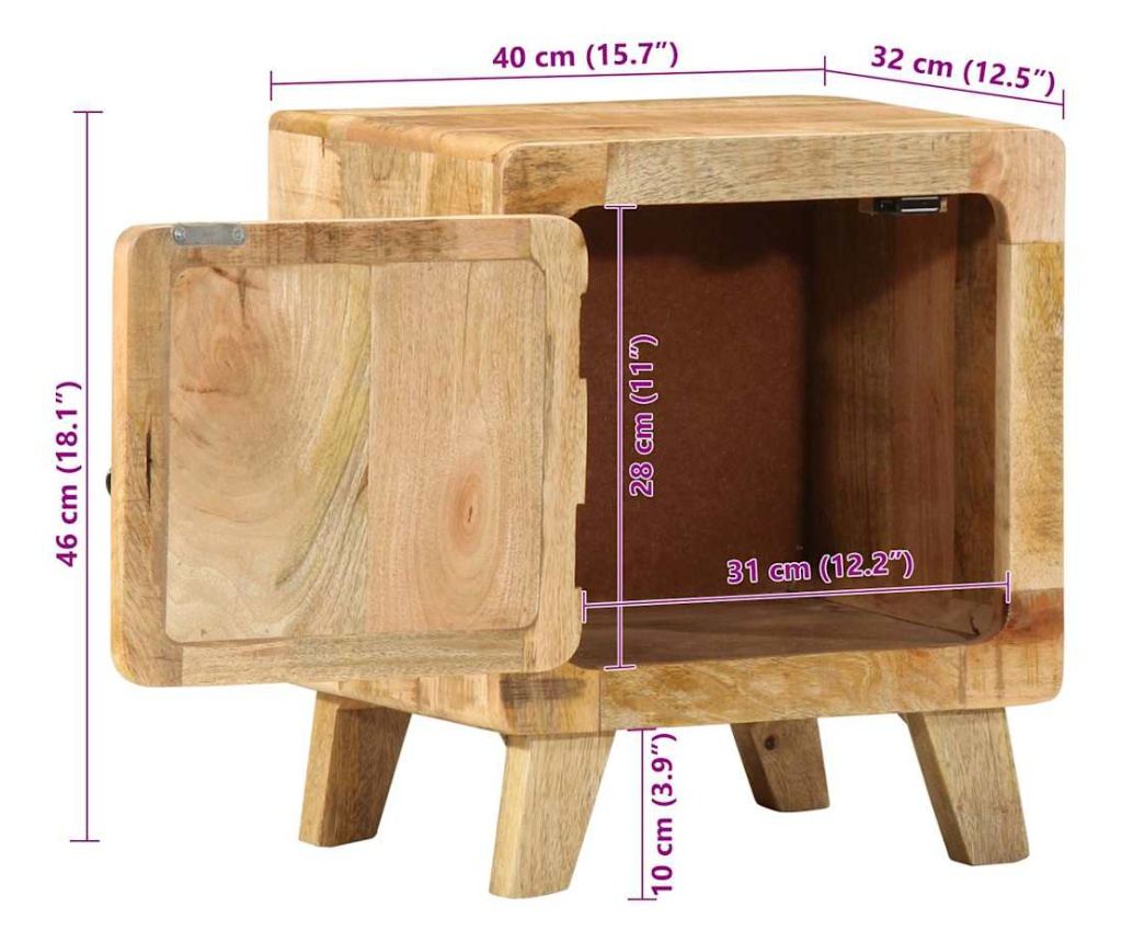 2 Komada Noćni Ormarić 40X32X46 Cm Masivno Sirovo Drvo Manga - 8