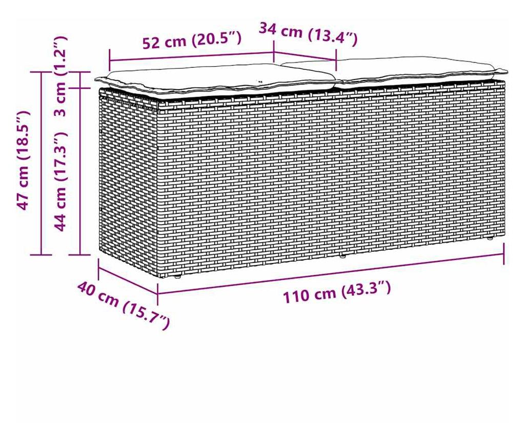 Градинска пейка с възглавница Светло сиво 110x40x44 cm - 8