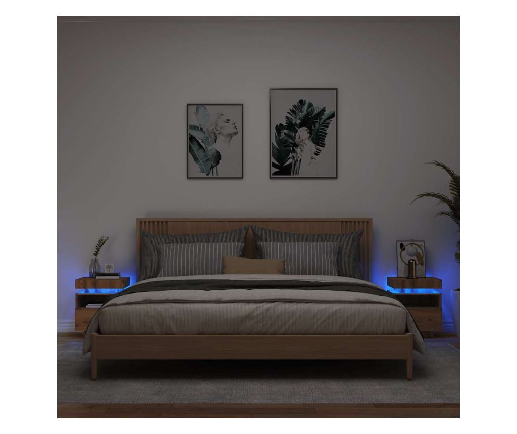 Noćni ormarić s LED svjetlima, 2 kom, Artisan Oak, 40x39x48.5 cm - 2