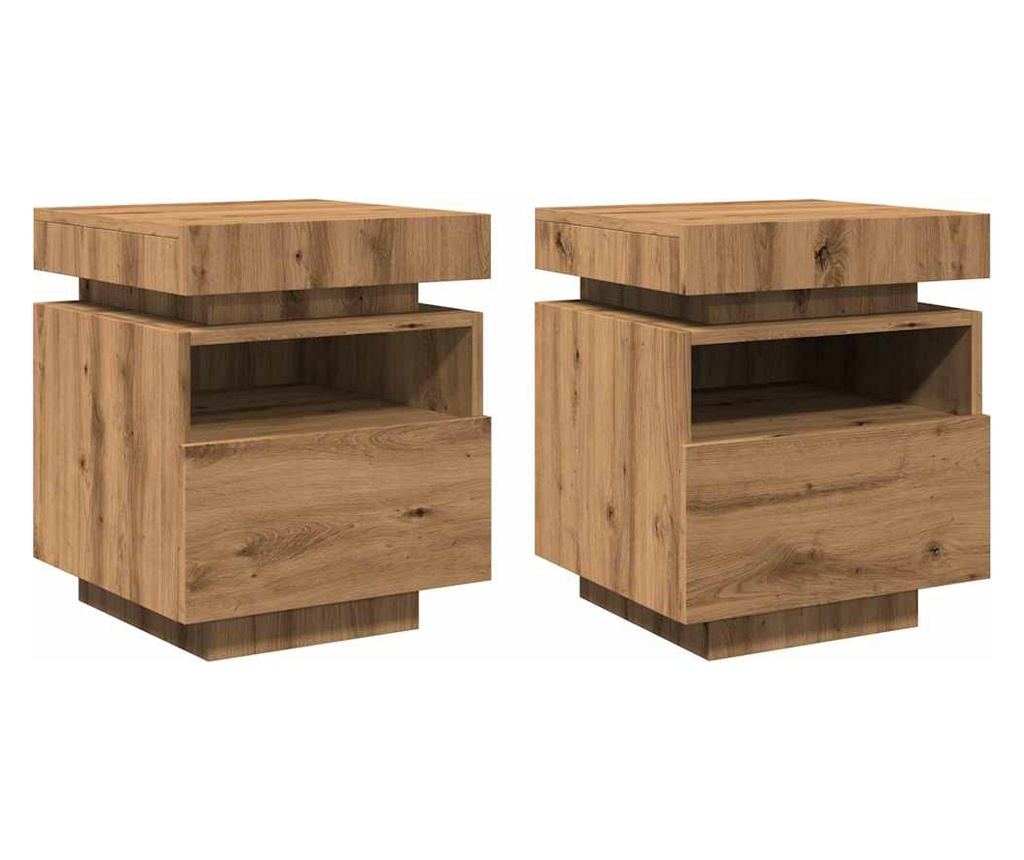 Noćni ormarić s LED svjetlima, 2 kom, Artisan Oak, 40x39x48.5 cm - 3