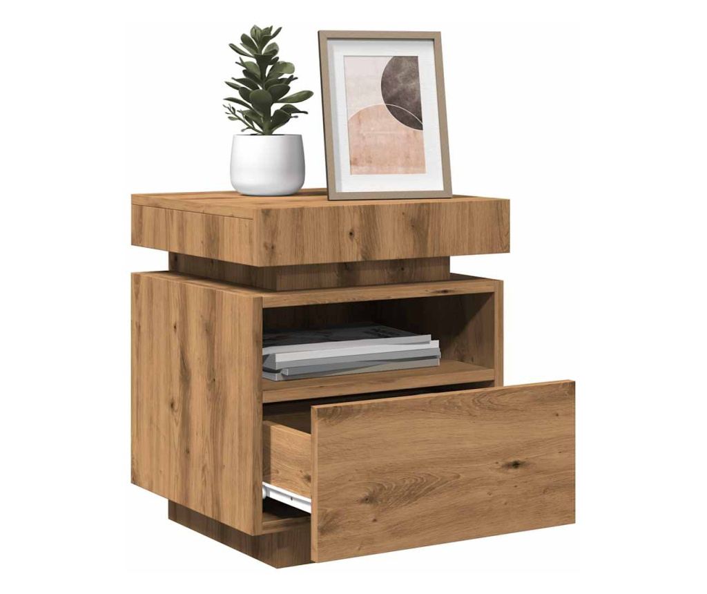 Noćni ormarić s LED svjetlima, 2 kom, Artisan Oak, 40x39x48.5 cm - 5