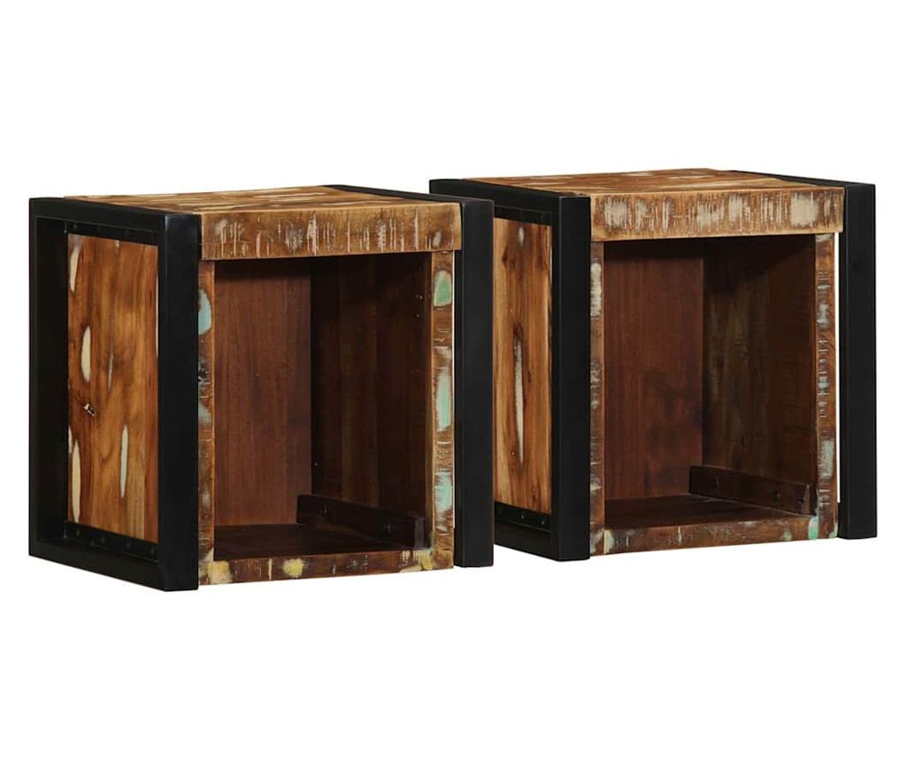 Noćni Ormarić 2 Komada Višebojni 40x35x40 Cm Masivno Reciklirano Drvo - 2