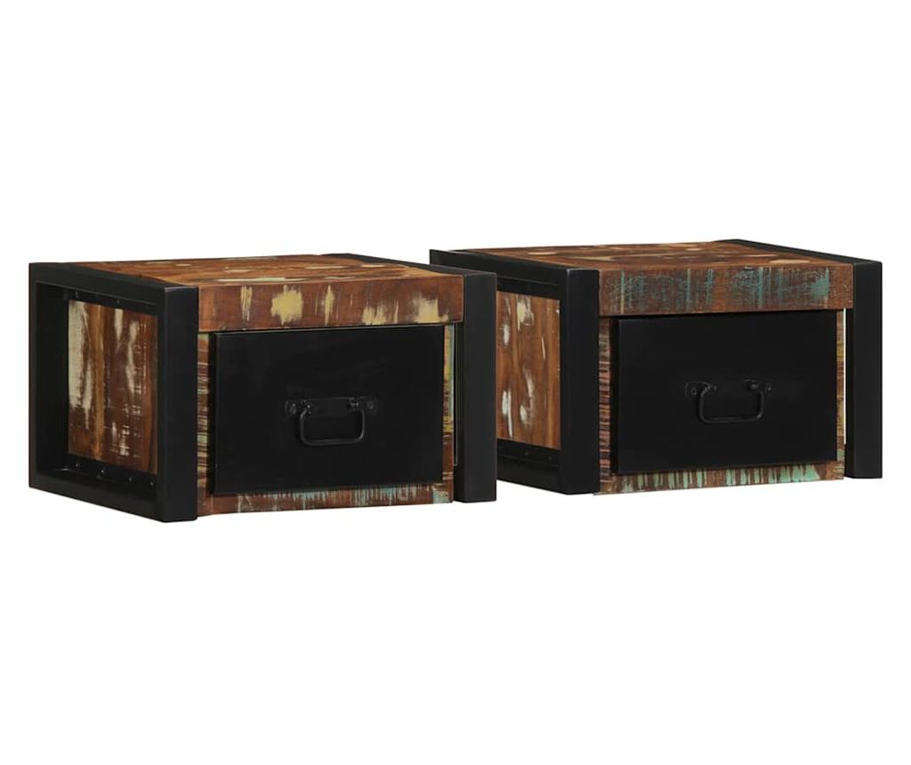Set od 2 Višebojna Noćna Ormarića 40X35X25 Cm Od Masivnog Recikliranog Drva - 2